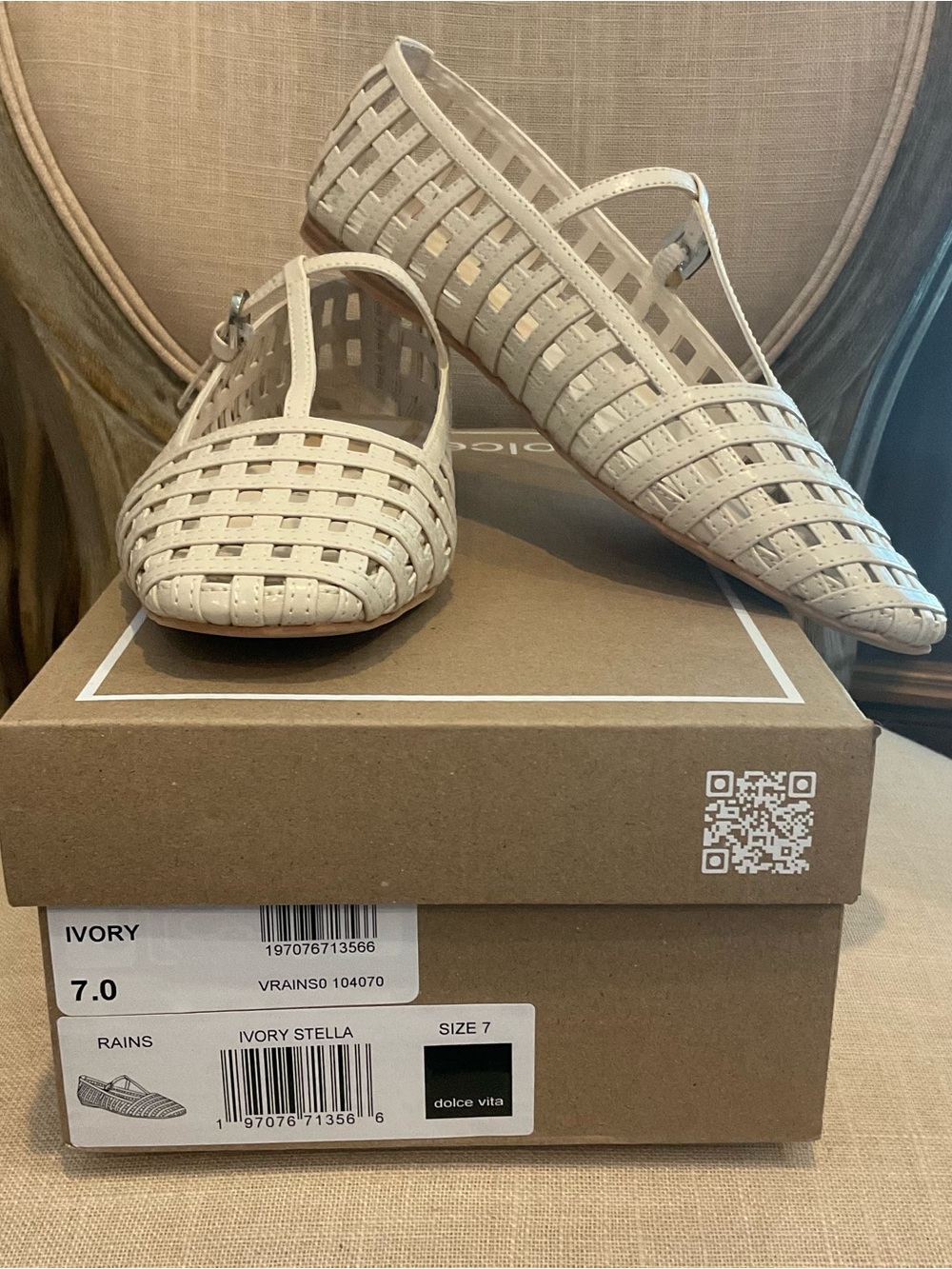 Dolce Vita Rains Ivory Woven T-Strap Flats